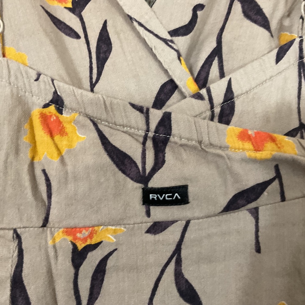 RVCA Floral Top / Mini Dress Sz Small Tan Yellow Wrap Front Boho Summer - Picture 3 of 8